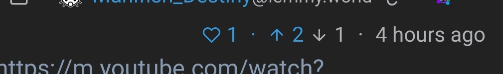 Cropped screenshot of a pawb.social comment, showing "♡1· ↑2↓1"